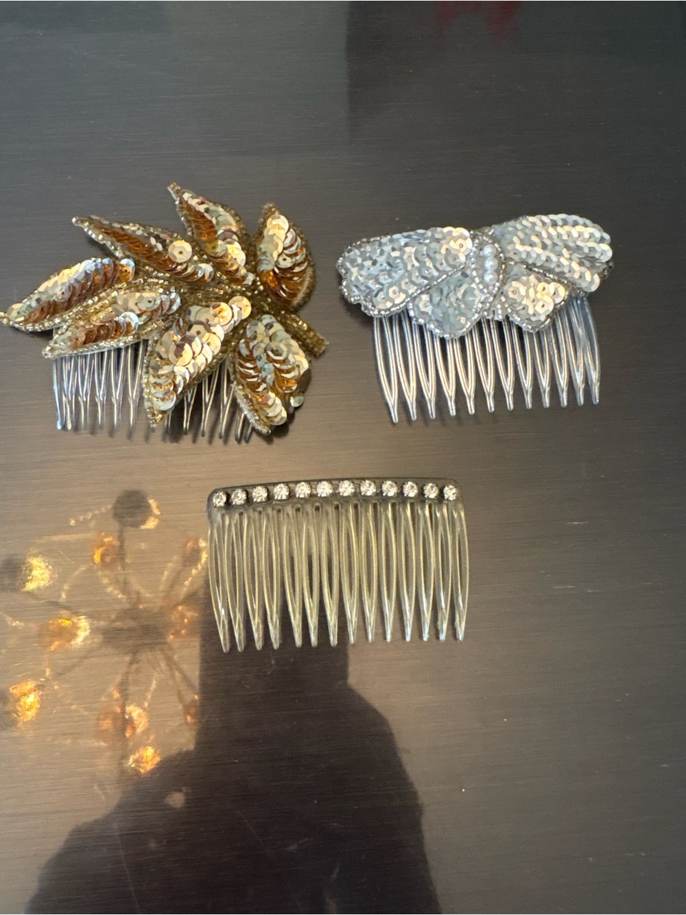 Vintage Gold and silver Sequin snd rhinestone Decorative Hair Combs - Set of 3
